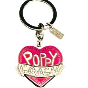 Coach Poppy Pink and Silver Heart Pave Swarovski Crystals Keychain, NWOT